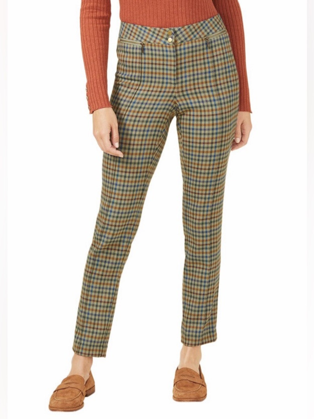 J. McLaughlin Yara Olive Plaid Trousers Size 6